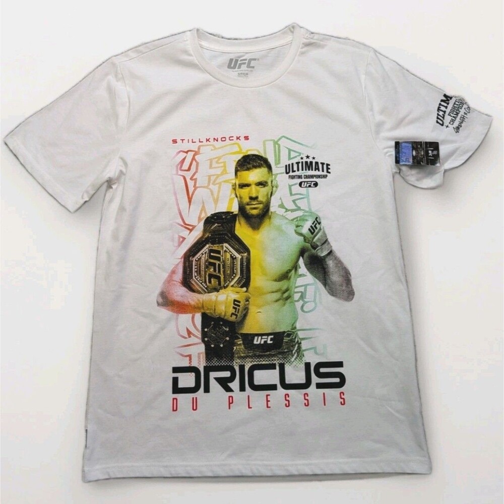New Men’s UFC Dricus Du Plessis T-Shirt Size Small White Fighting MMA NWT